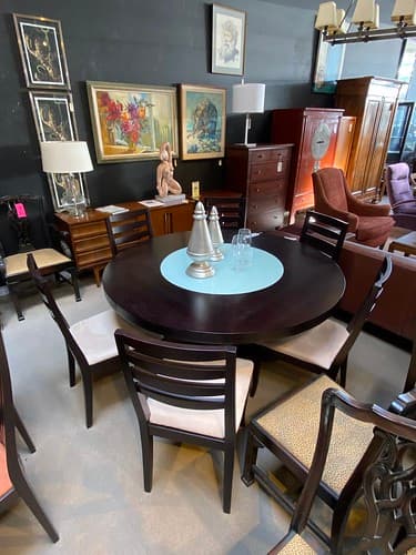 Round Dining Table with glass Lazy Susan Wenge Finish with 6 Sides Chair- $995