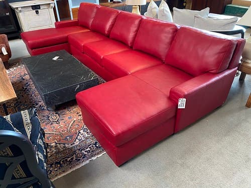 American Leather USA Lipstick red Leather 3 Pieces Queen Sleeper Sectional - $3795
Italian Nero Marble Industrial Modern Rolling Cocktail Table - $499