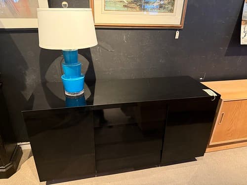 Mid Century Modern Dining Buffet/ Media Console Black with Stainless c1955 Paul Frank Inspired - $995