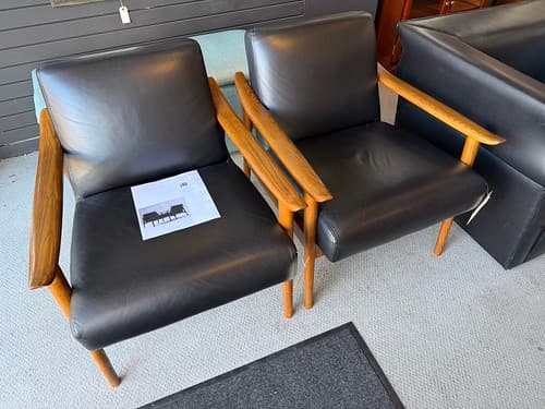 William Sonoma West Elm Mid Century Modern Leather Arm Chair Romania Black - $699/ea
