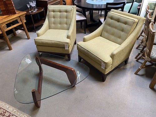 Fairfield Swept Arm Lounge Straw Woven - $399/ea
Noguchi Inspired Cocktail Table Glass/ Wood - $299