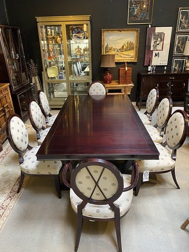 Barbara Barry Baker Rectangular Dining Set Table with 2 Arm and 6 Side Chairs and Table Pads - $2795