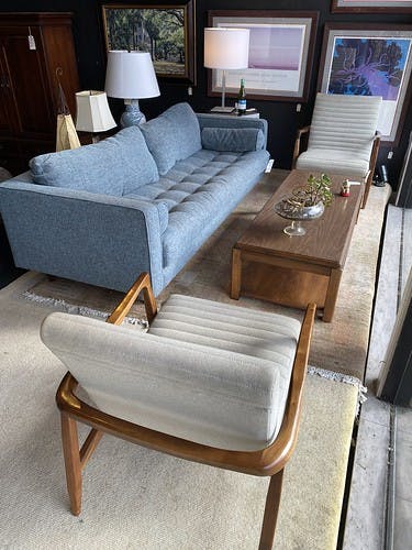 Article Sofa Blue Track Arm Tufted Seat - $599
Lane Cocktail Table Walnut - $99