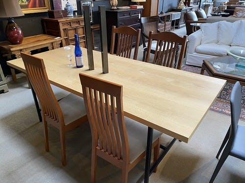 Natural Oak Dining Table EQ3 Black Metal Base - $399
Solid Oak Mission Style Side Chairs - $129/ pair