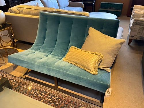 Nov Wk2 William Sonoma Jambs Loveseat Cyan Velvet Bronze Finish - $799